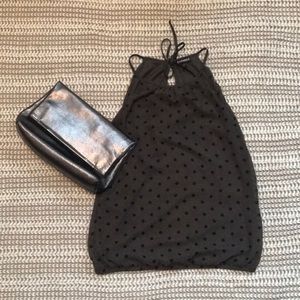 Green and black polka dot tank